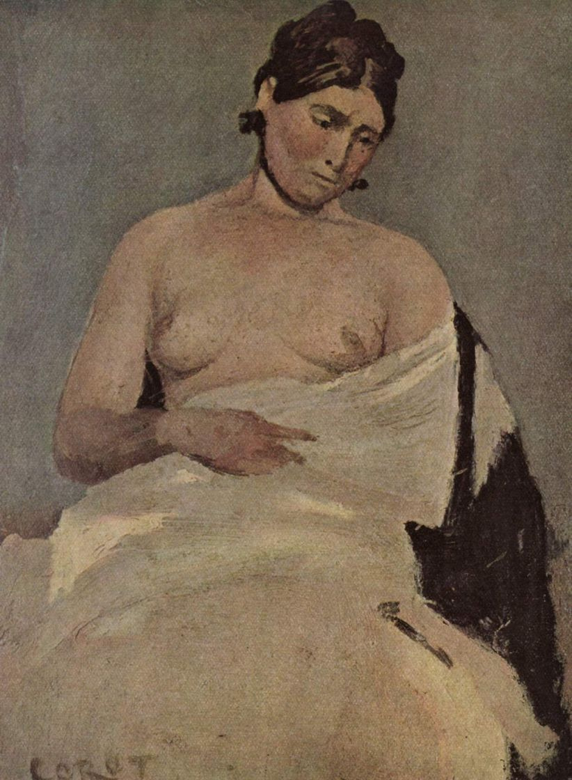 Камиль Коро. Сидящая женщина с обнажённой грудью