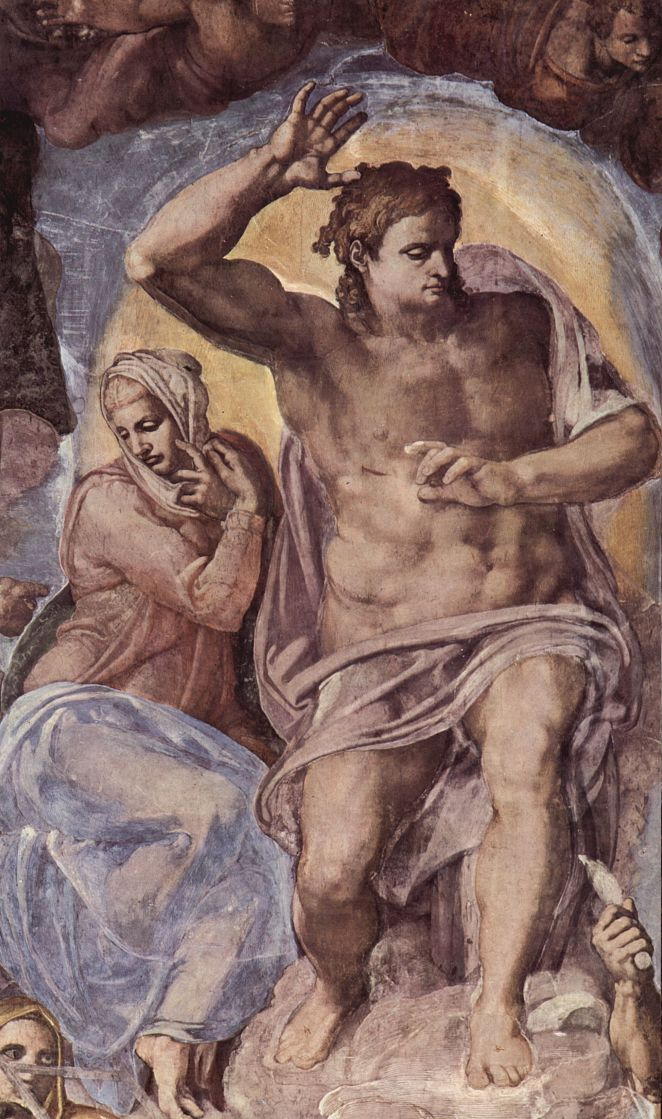Микеланджело Буонарроти. Страшный суд, фреска алтарной стены Сикстинской капеллы, деталь: Христос с Марией