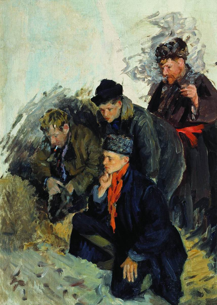 Иван Семенович Куликов. Петушиный бой. 1938 Этюд