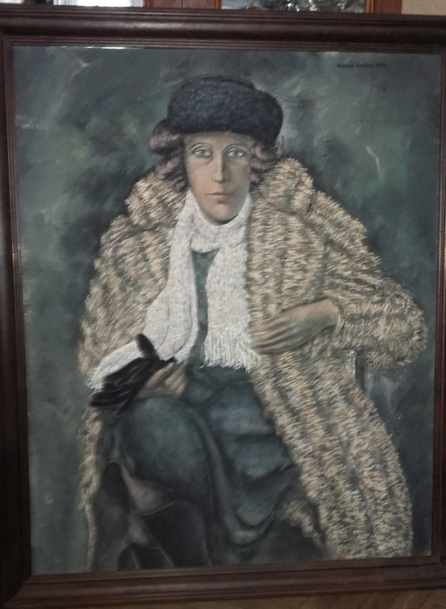 Николай Зверев. Портрет женщины в шубе и с перчатками в руке