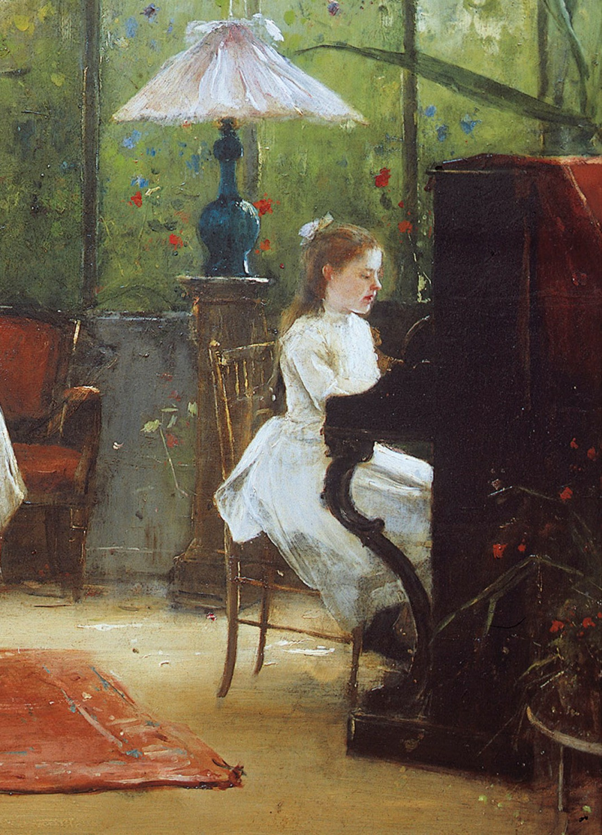 Михай Либ Мункачи. Интерьер с девочкой за фортепиано. Фрагмент. Музицирующая девочка