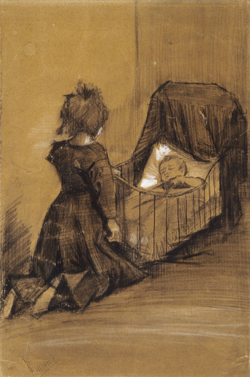 Винсент Ван Гог. Девочка на коленях перед колыбелью