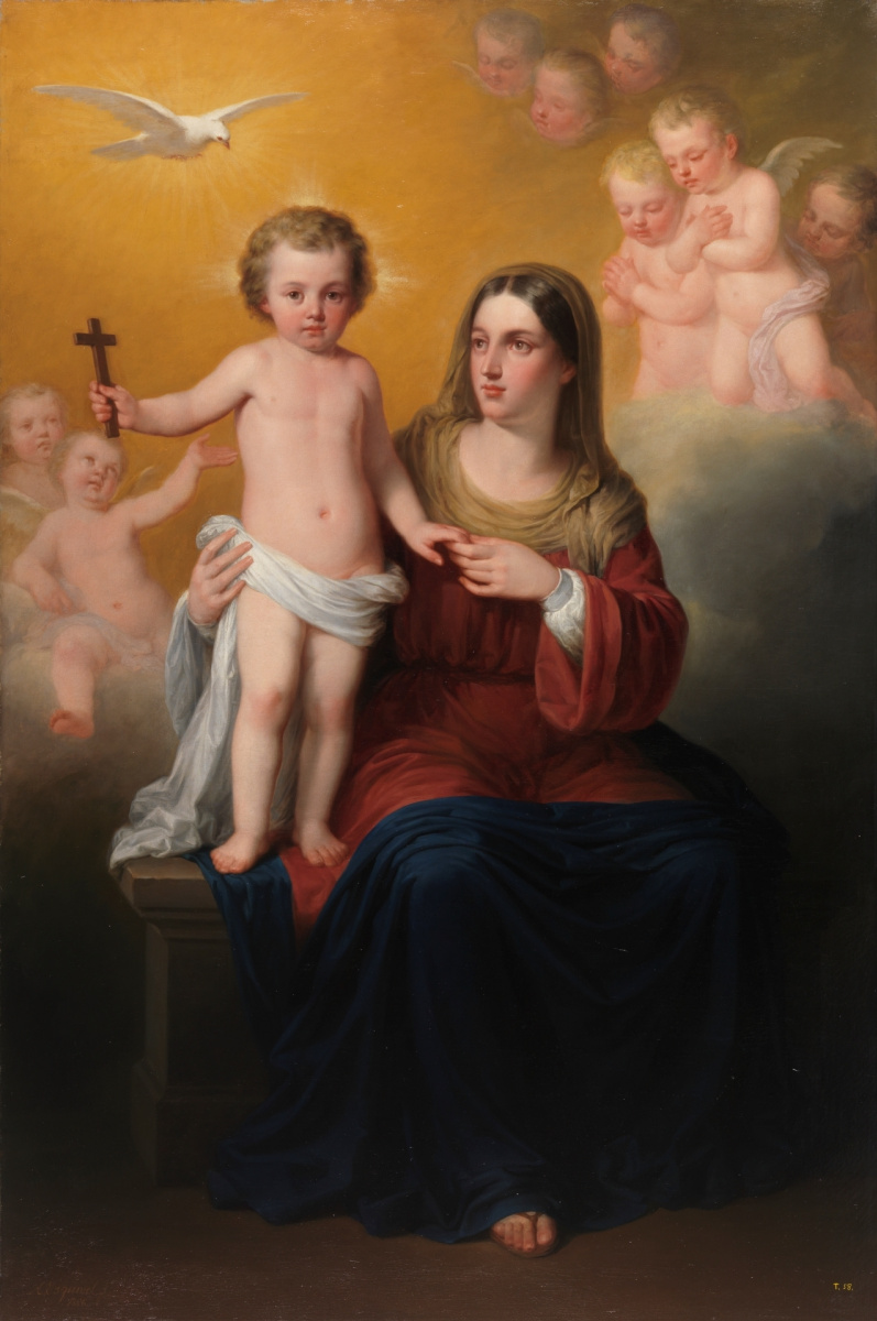 Антонио Мария Эскивель. Дева Мария с младенцем Христом, Святым Духом и ангелами на заднем плане