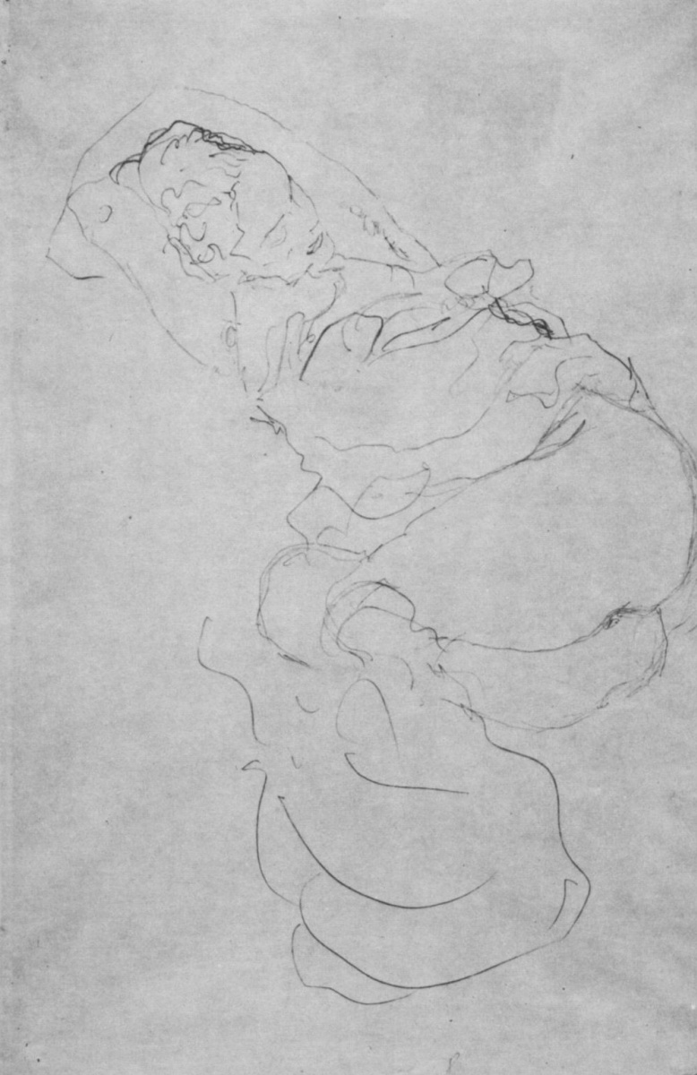 Густав Климт. Лежащая полуобнаженная с руками, закинутыми за голову. Эскиз для "Девы"