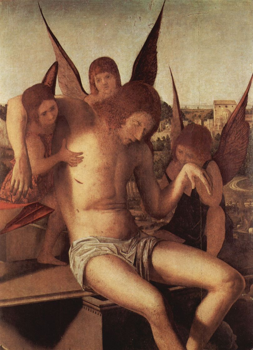 Антонелло да Мессина. Пьета с тремя ангелами, фрагмент