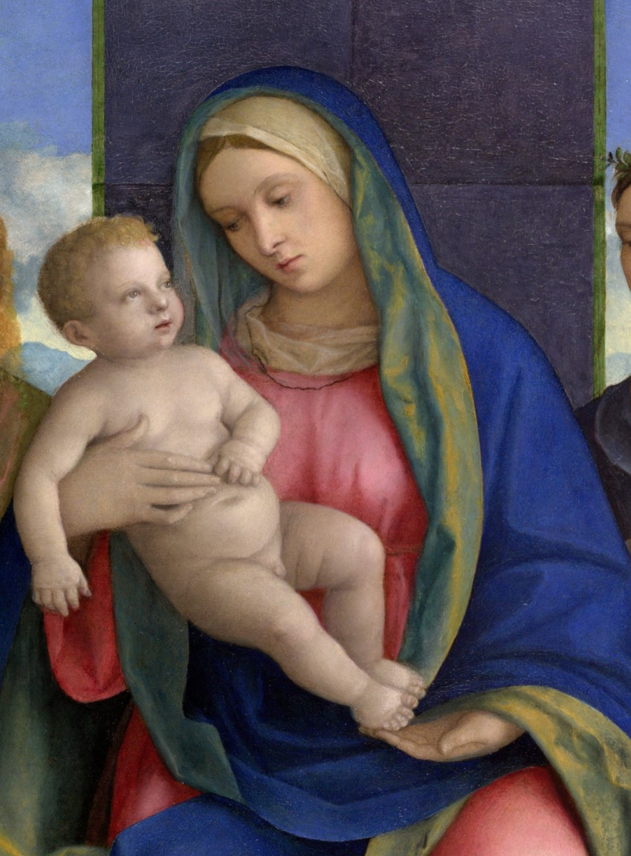 Джованни Беллини. Мадонна с младенцем и святыми. Фрагмент