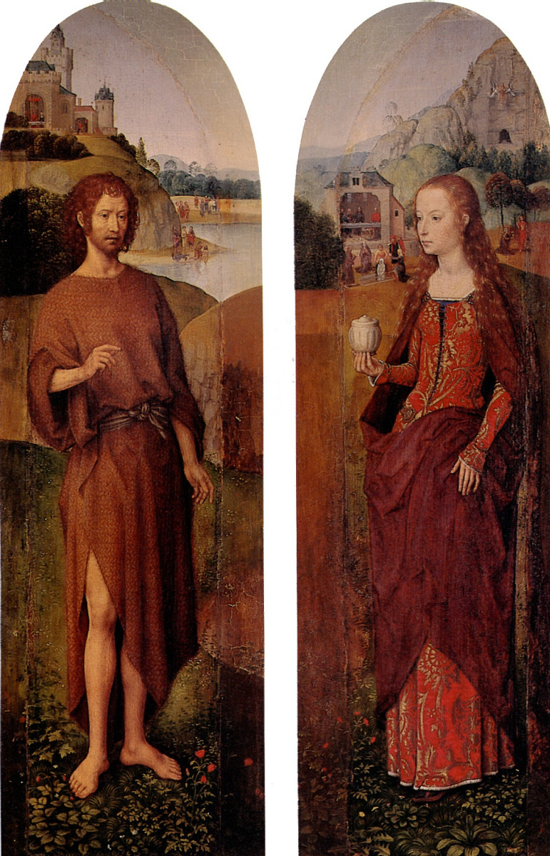 Ганс Мемлинг. Святой Иоанн Креститель и Святая Мария Магдалина. Левая и правая часть триптиха "Отдых на пути в Египет"