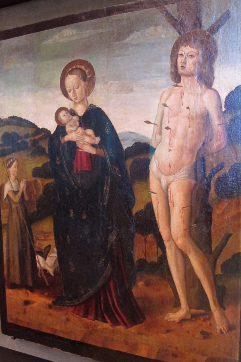 Джованни Санти. Мадонна с младенцем и Св. Себастьян