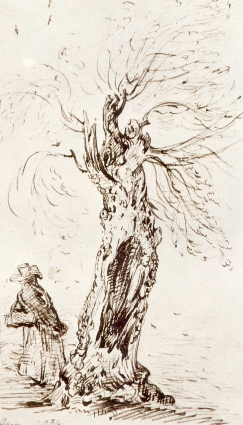 Джон Констебл. Дерево и фигура; зарисовка в Хэме, Суррей