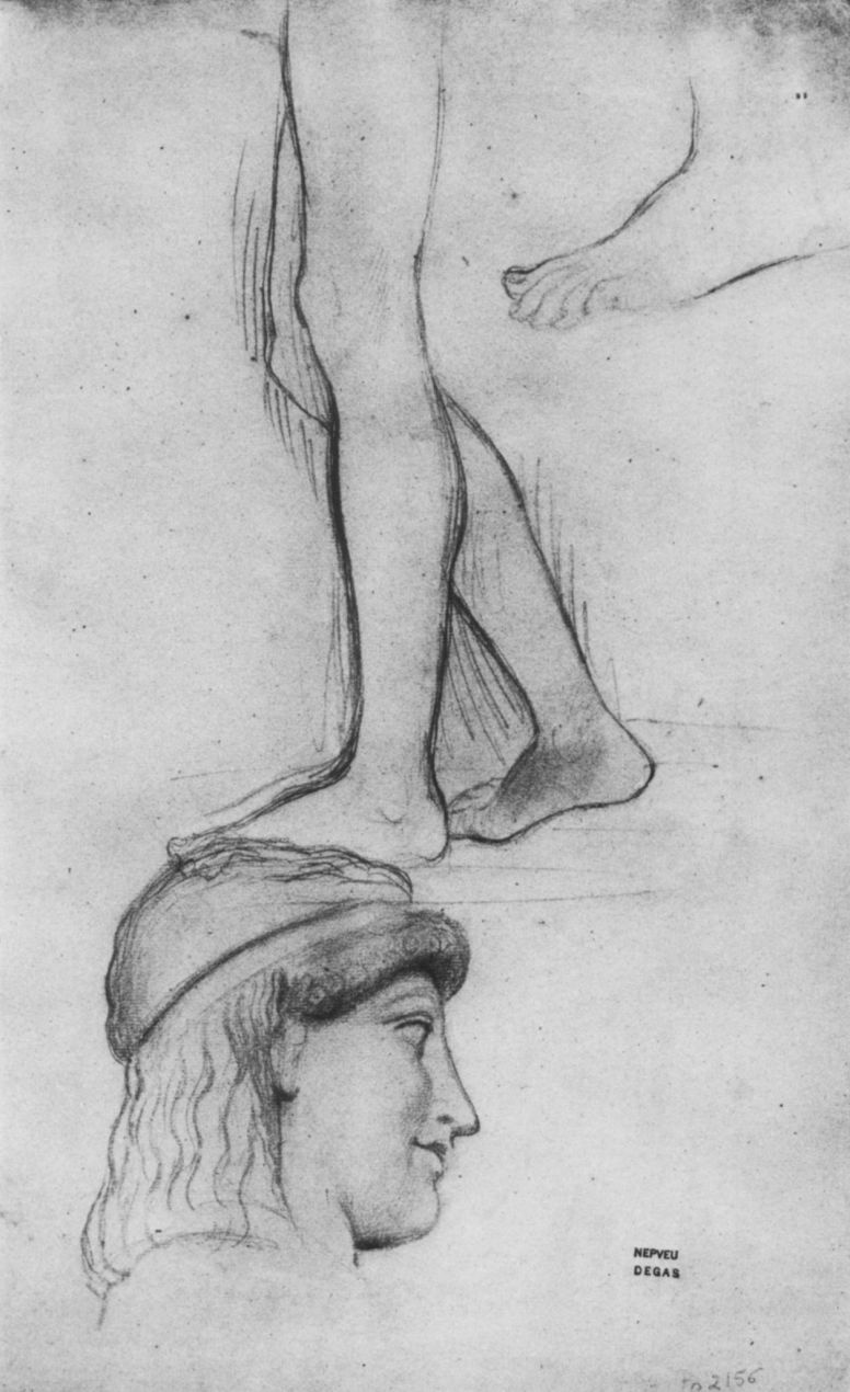 Эдгар Дега. Этюды головы и ног античной статуи юноши