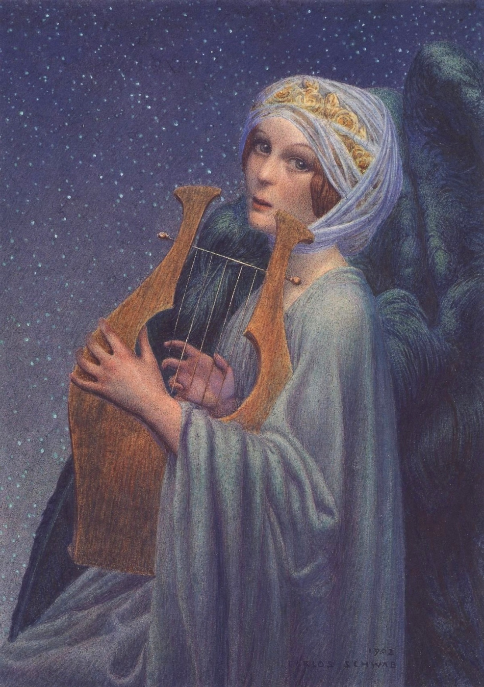 古希腊弹竖琴的女神图片