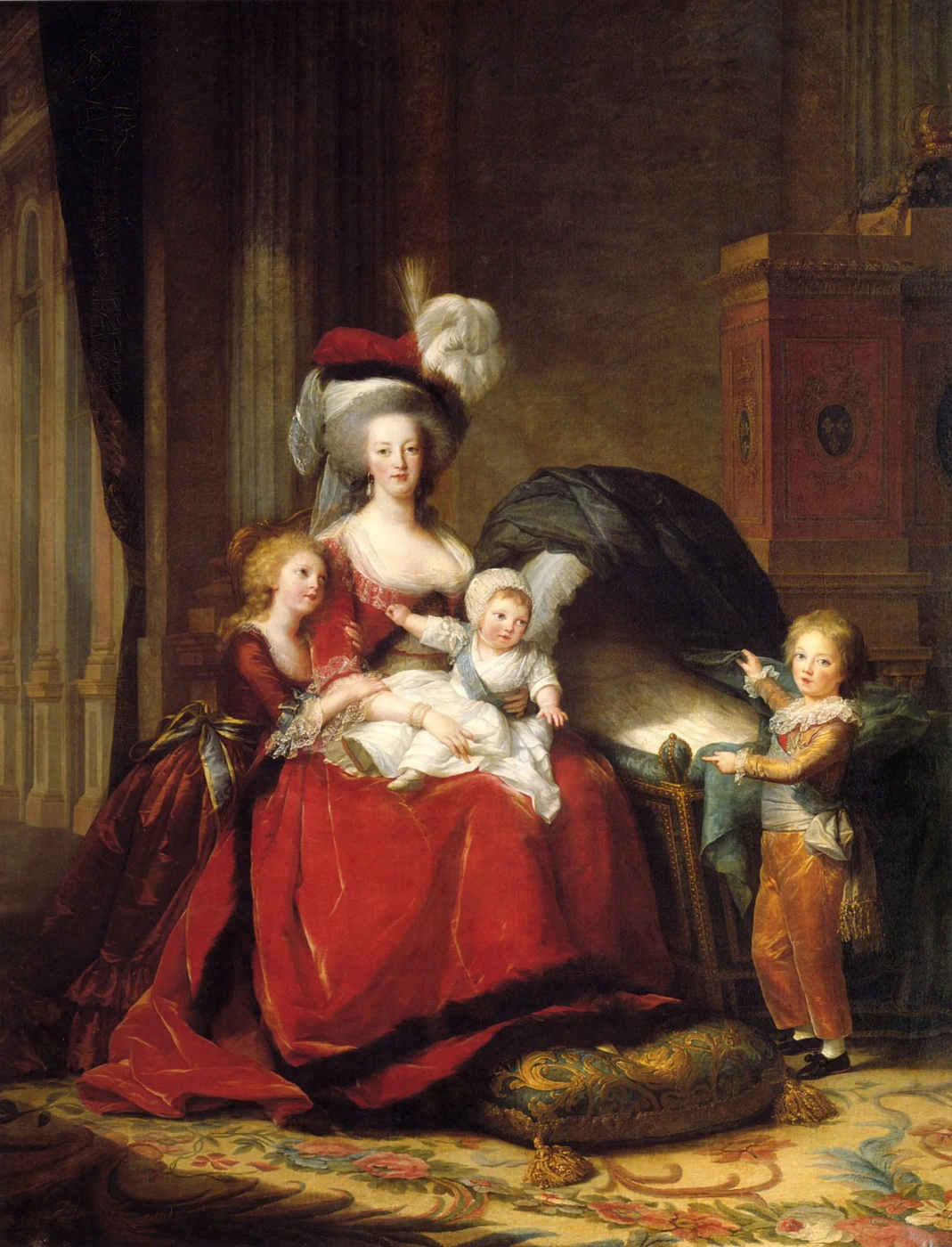 Rococo Women Beauty Guide. Elisabeth Vigee Lebrun, Portrait of Marie Antoinette with children, 1787, Palace of Versailles