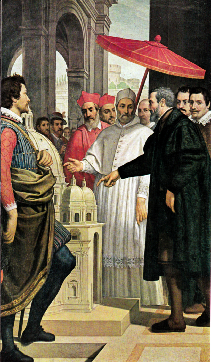 Пассиньяно (Доменико Крести). Микеланджело показывает Папе Пию модель собора Святого Петра