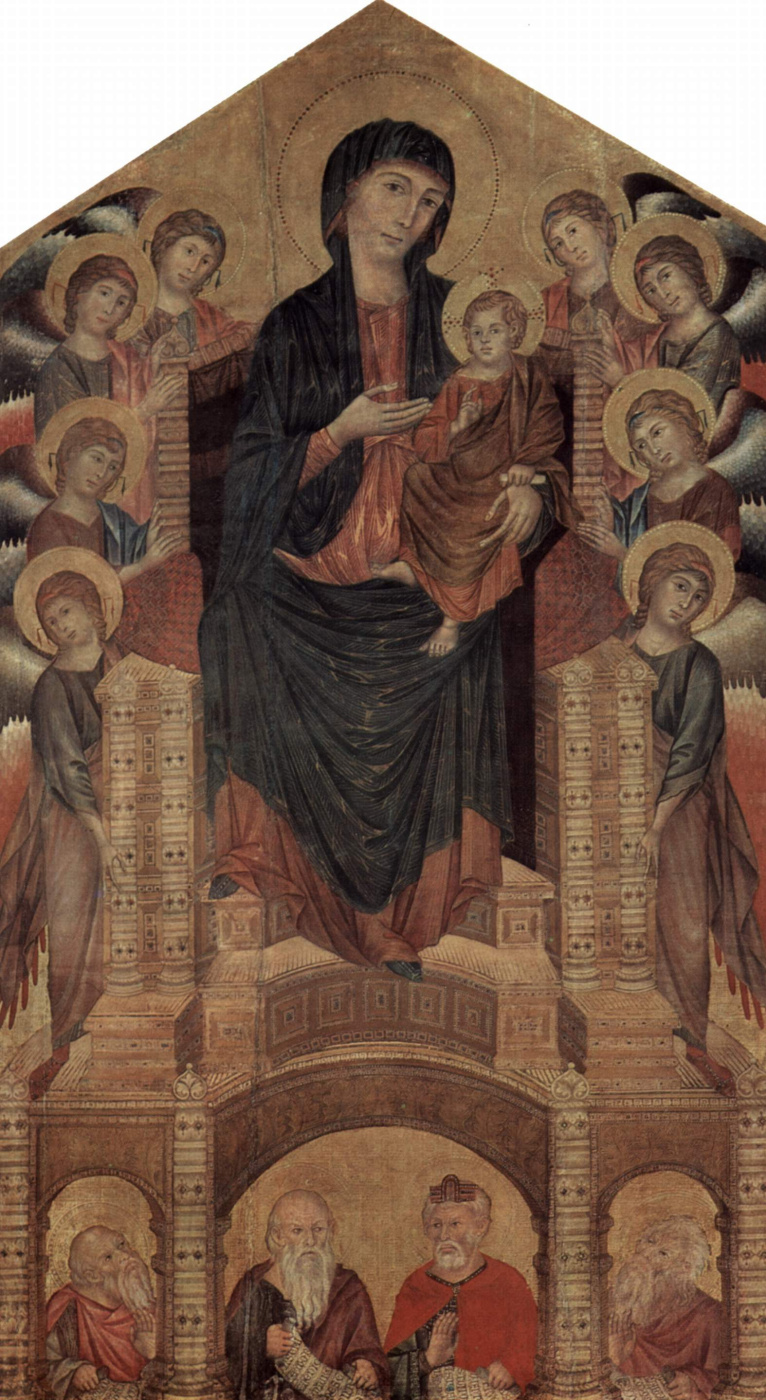 Чимабуэ (Ченни ди Пепо). Мадонна на троне с восемью ангелами и четырьмя пророками