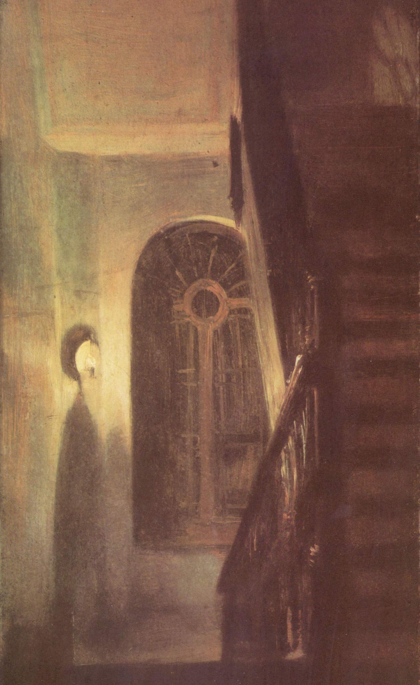Адольф фон Менцель. Прихожая и лестница ночью