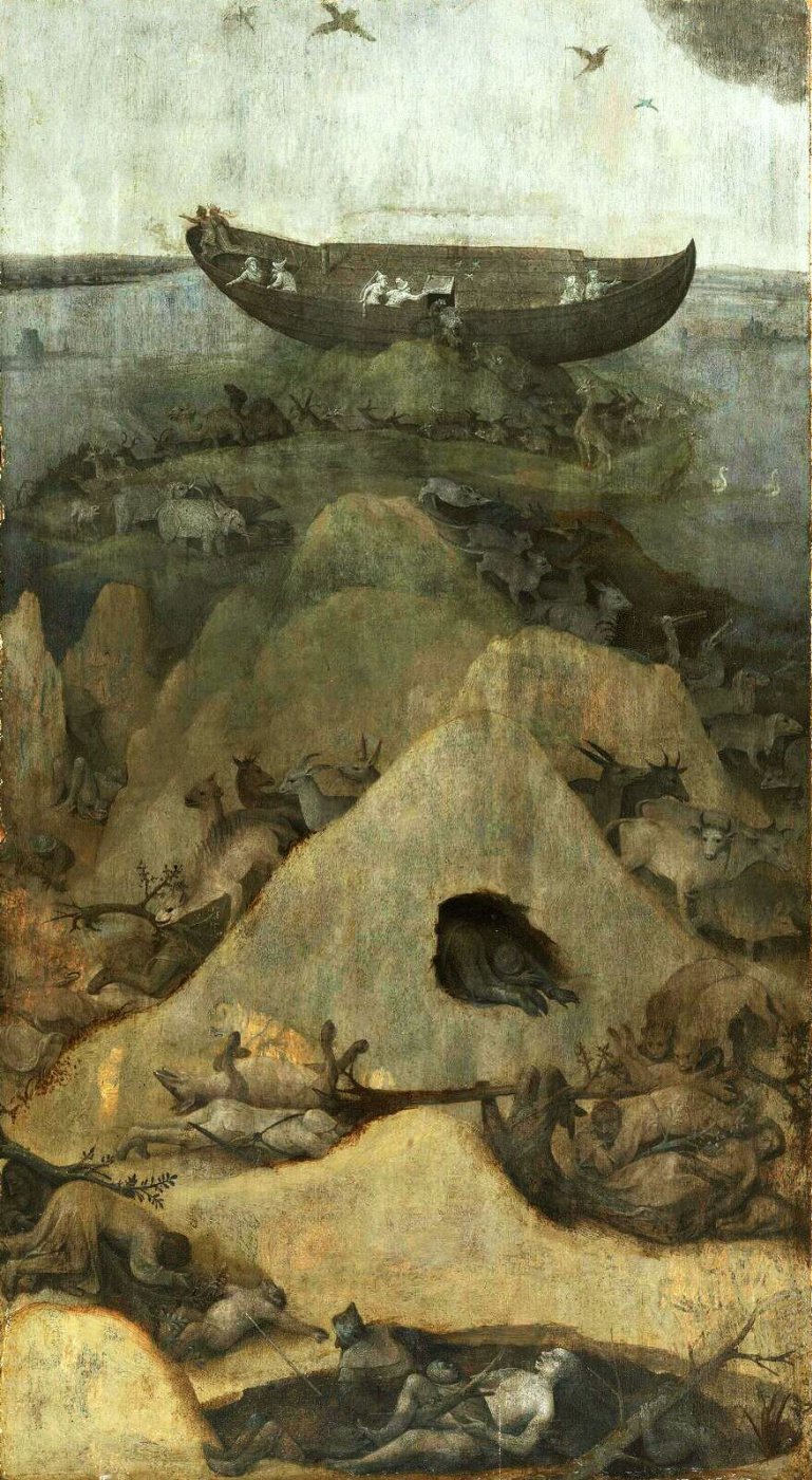 Иероним Босх. Ноев ковчег на горе Арарат. Диптих Ад и Потоп. Левая створка