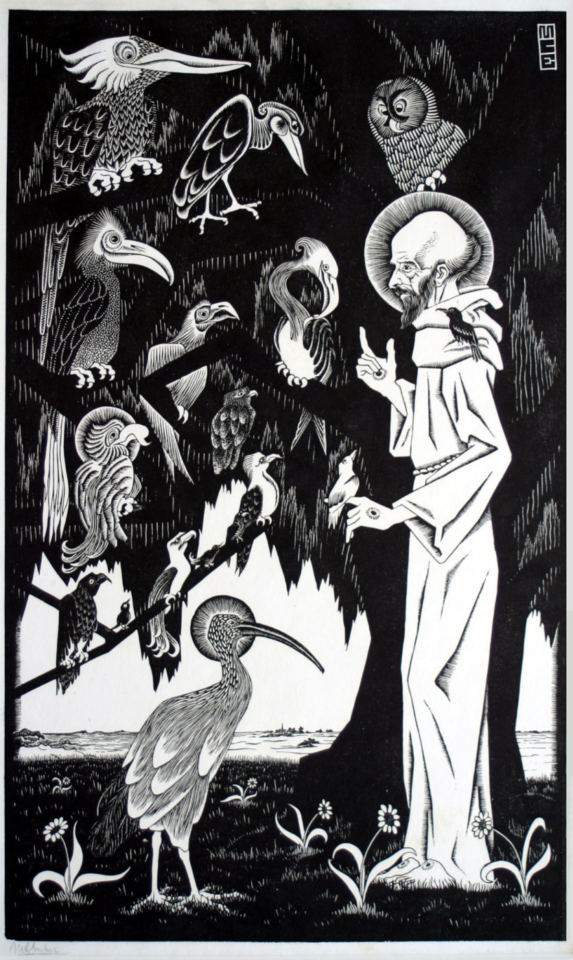 Мауриц Корнелис Эшер. Святой Франциск проповедует птицам