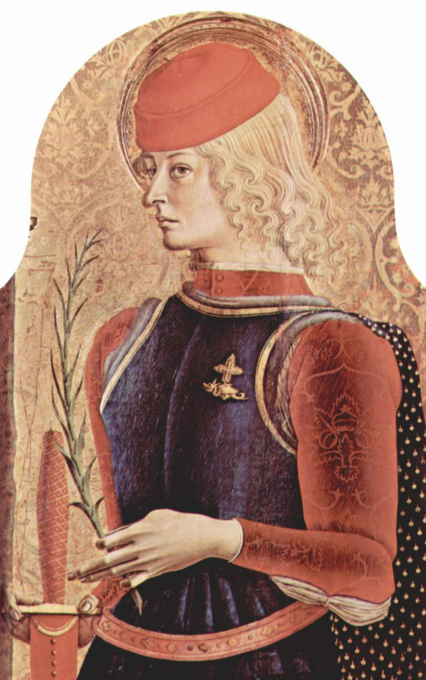 Карло Кривелли. Святой Георгий. Центральный алтарь кафедрального собора в Асколи, полиптих, внутренее правое навершие