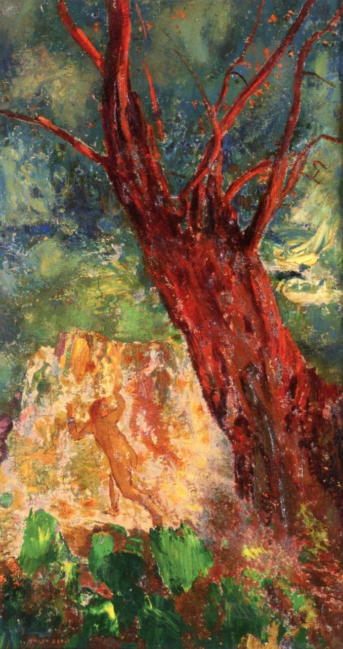 Одилон Редон. Красное дерево, убегающая фигура