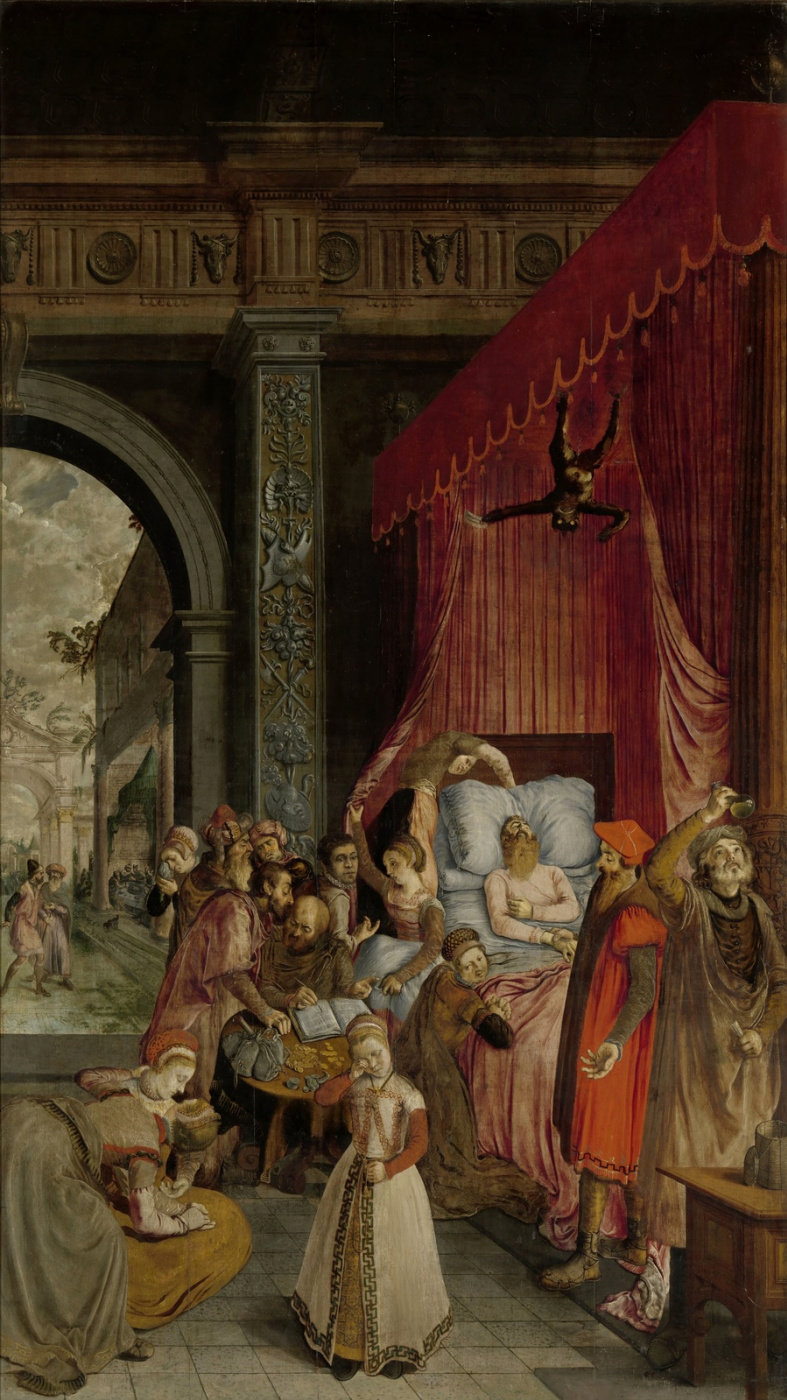Неизвестный художник. Нидерландская школа. 1550-1575 Богач на смертном ложе.