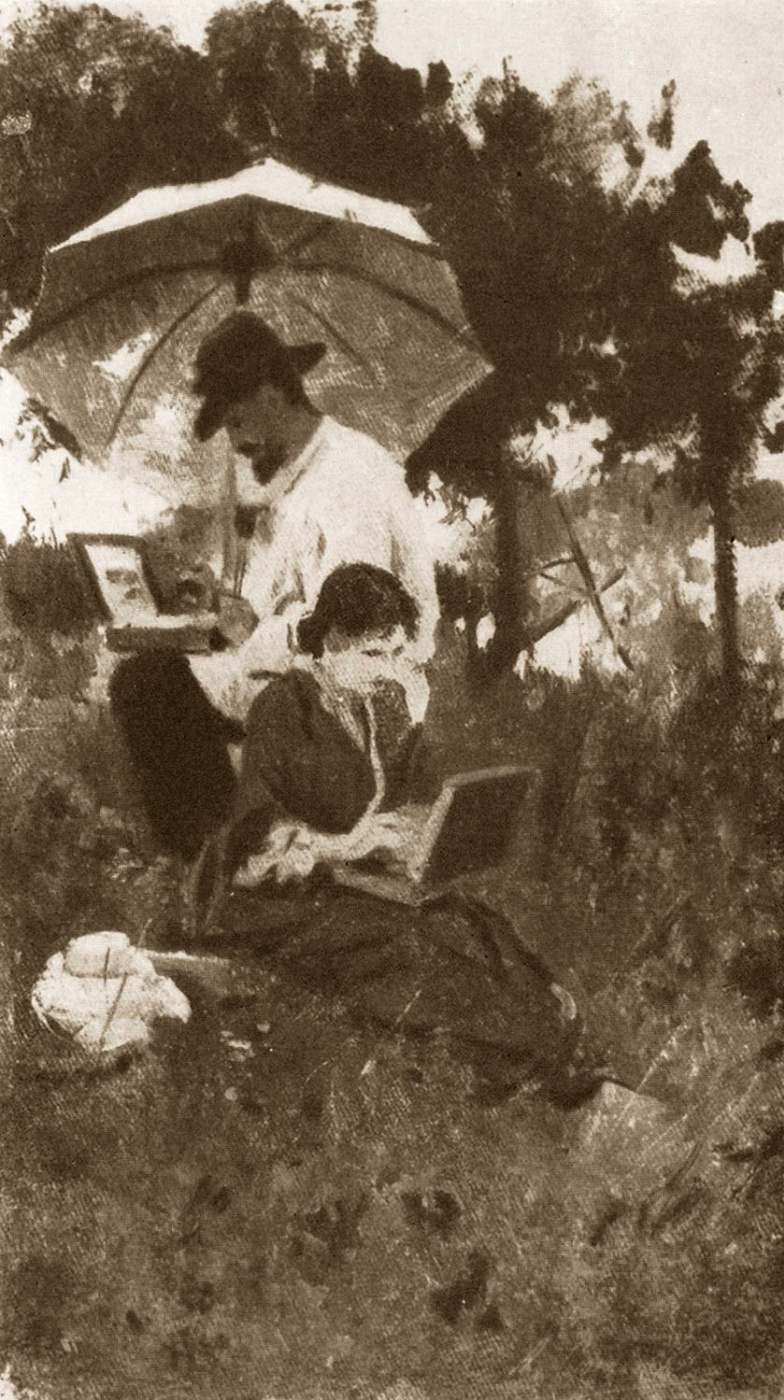 Алексей Степанович Степанов (1858-1923). И. И. Левитан и С. П. Кувшинникова на этюдах. 1887