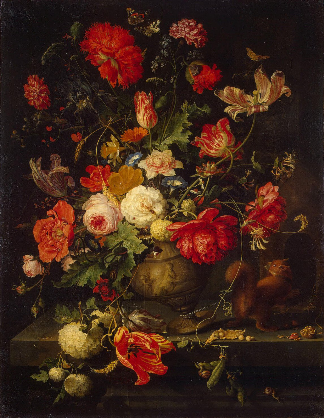 abraham mignon. flowers in a vase