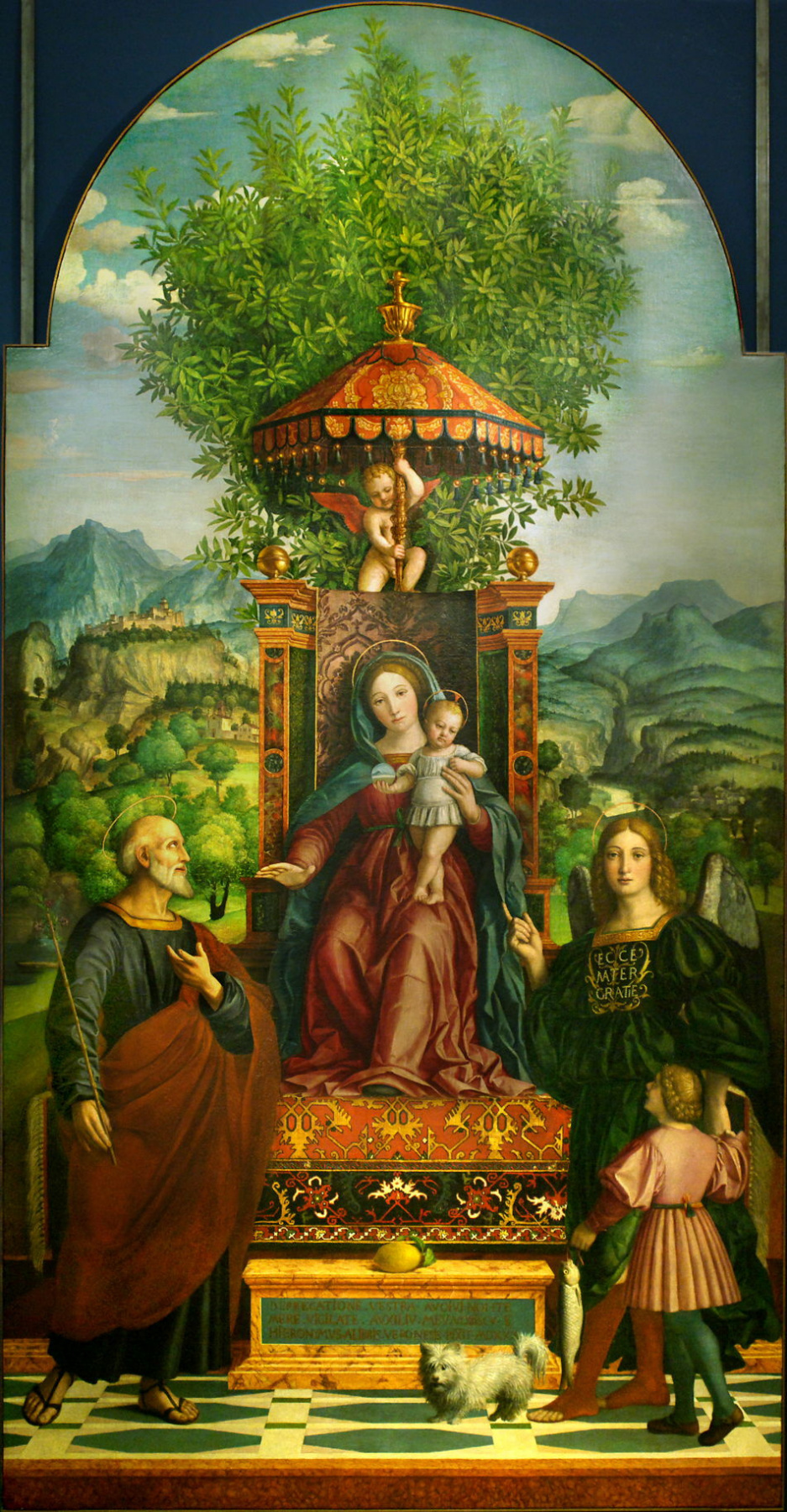 Джироламо даи Либри (Girolamo dai Libri). Мадонна с Иисусом на троне в окружении Святого Иосифа, Архангела Рафаила и Товии