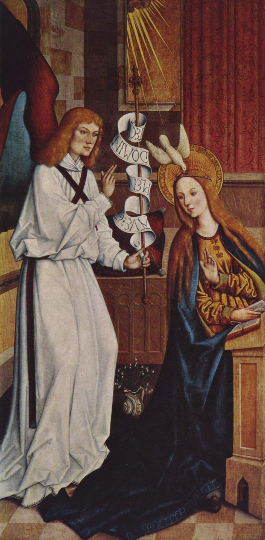 Бартоломей Цейтблом. Эшахский алтарь, сцена с внутренней стороны левой створки: благовещение Марии