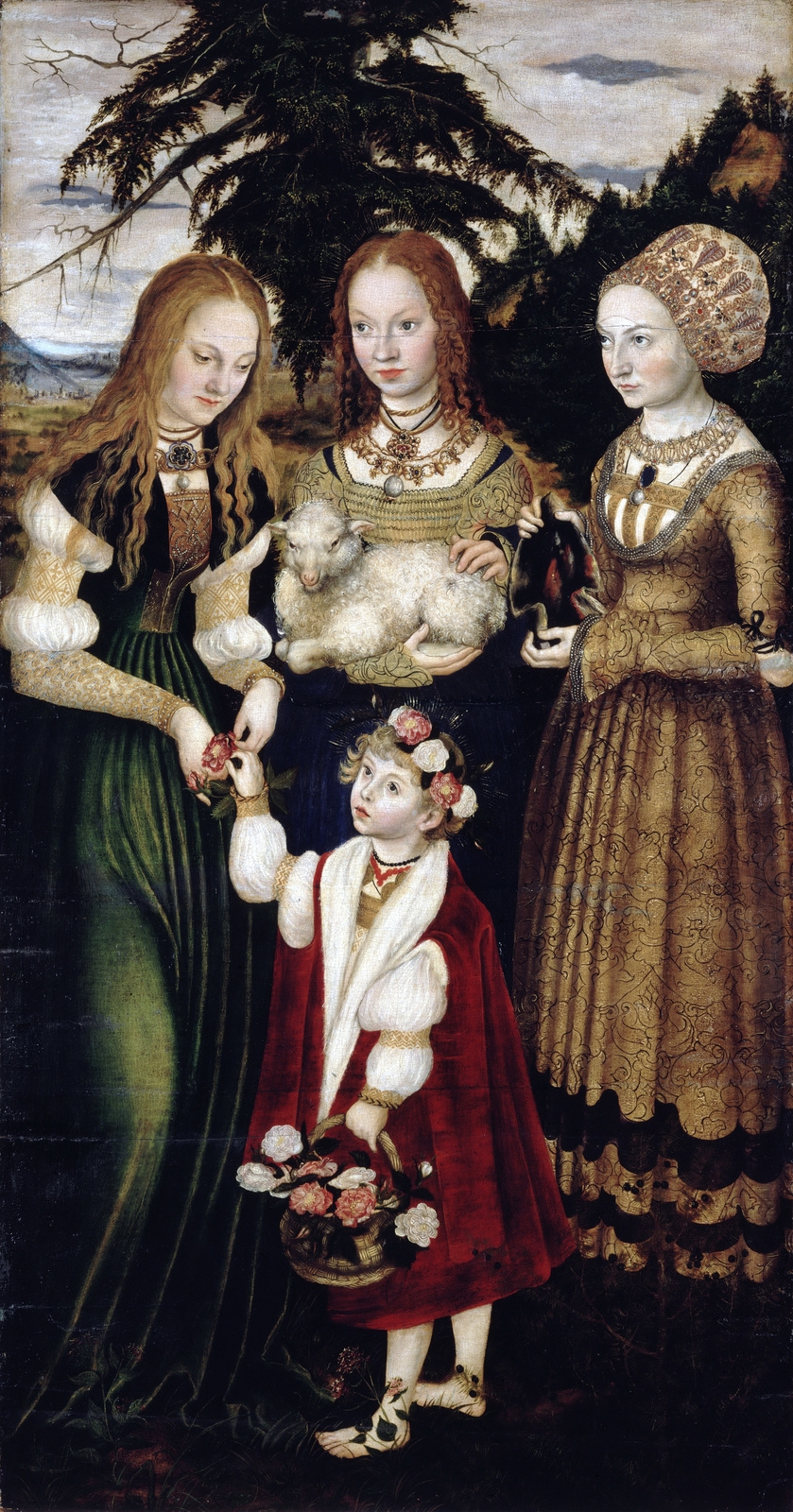 Лукас Кранах Старший. Алтарь Святой Екатерины. Святые Доротея, Агнесса и Кунигунда (фрагмент)