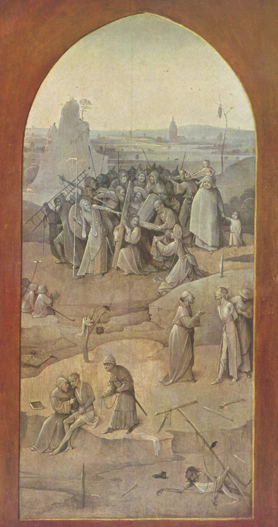 Иероним Босх. Несение креста. Триптих "Искушение Святого Антония". Правая внешняя створка