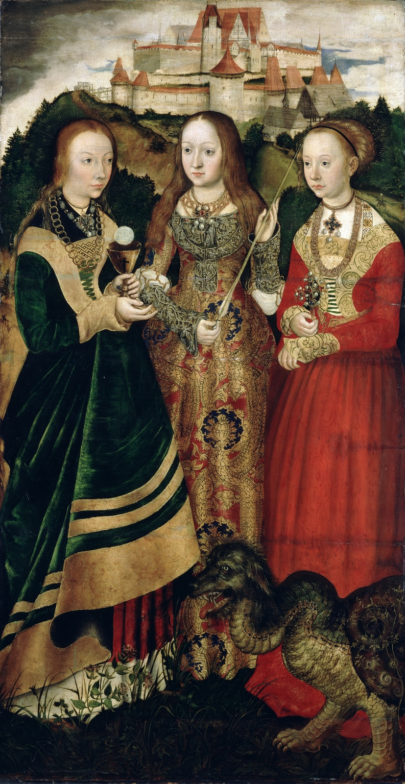 Лукас Кранах Старший. Алтарь Святой Екатерины. Святые Варвара, Урсула и Маргарита (фрагмент)