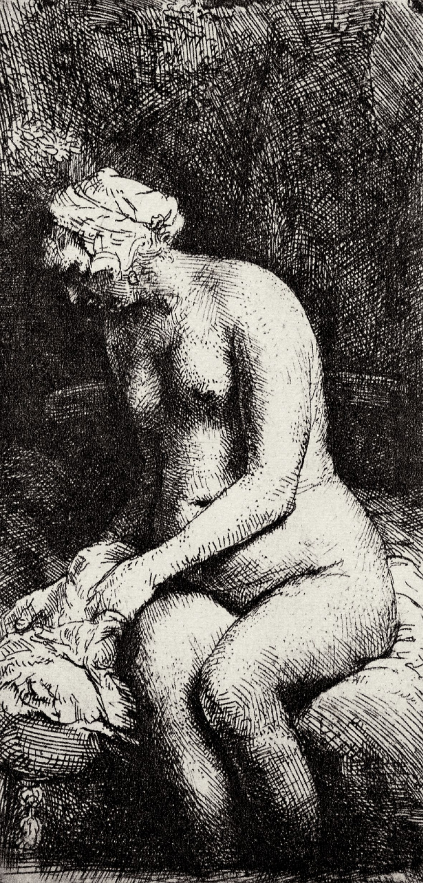 Рембрандт Харменс ван Рейн. Обнажённая с ногами, опущенными в воду