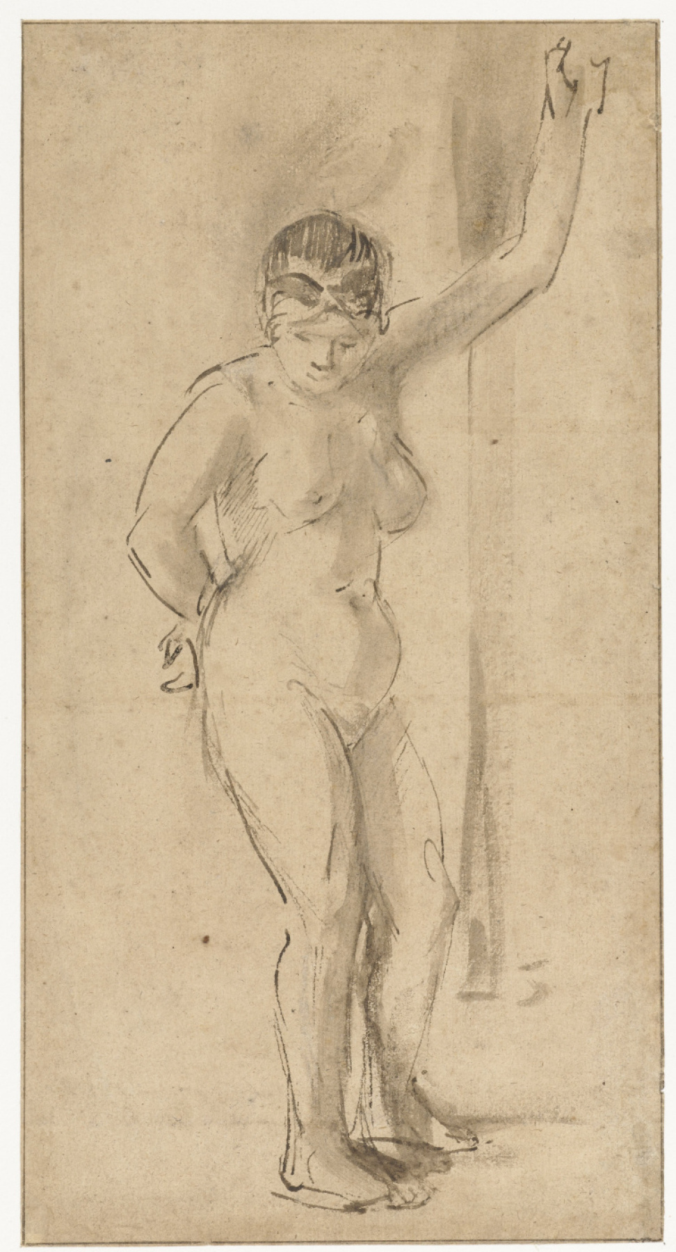 Арт Йоханс де Гелдер. Стоящая обнаженная натурщица с поднятой рукой