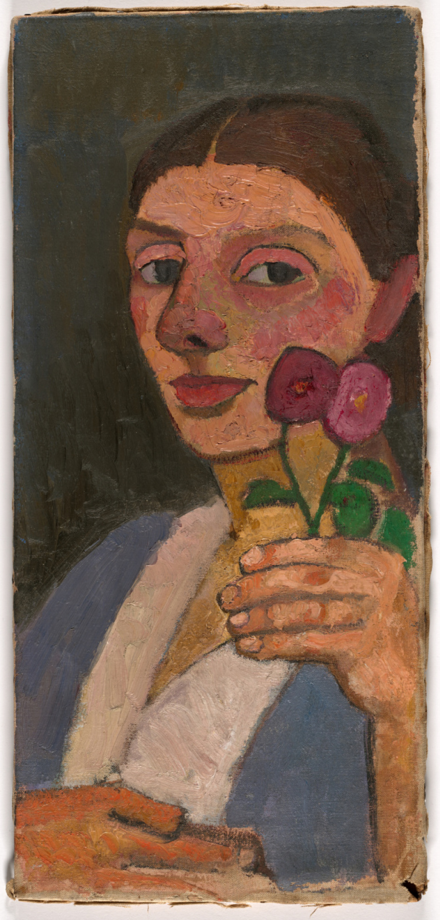 Паула Модерзон-Беккер. Автопортрете с двумя цветами в поднятой левой руке
