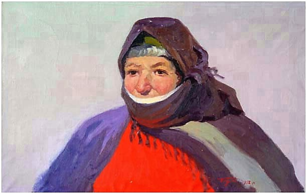 Albert Tsovyan. The portrait of an old woman from goris - 1958 oil on canvas