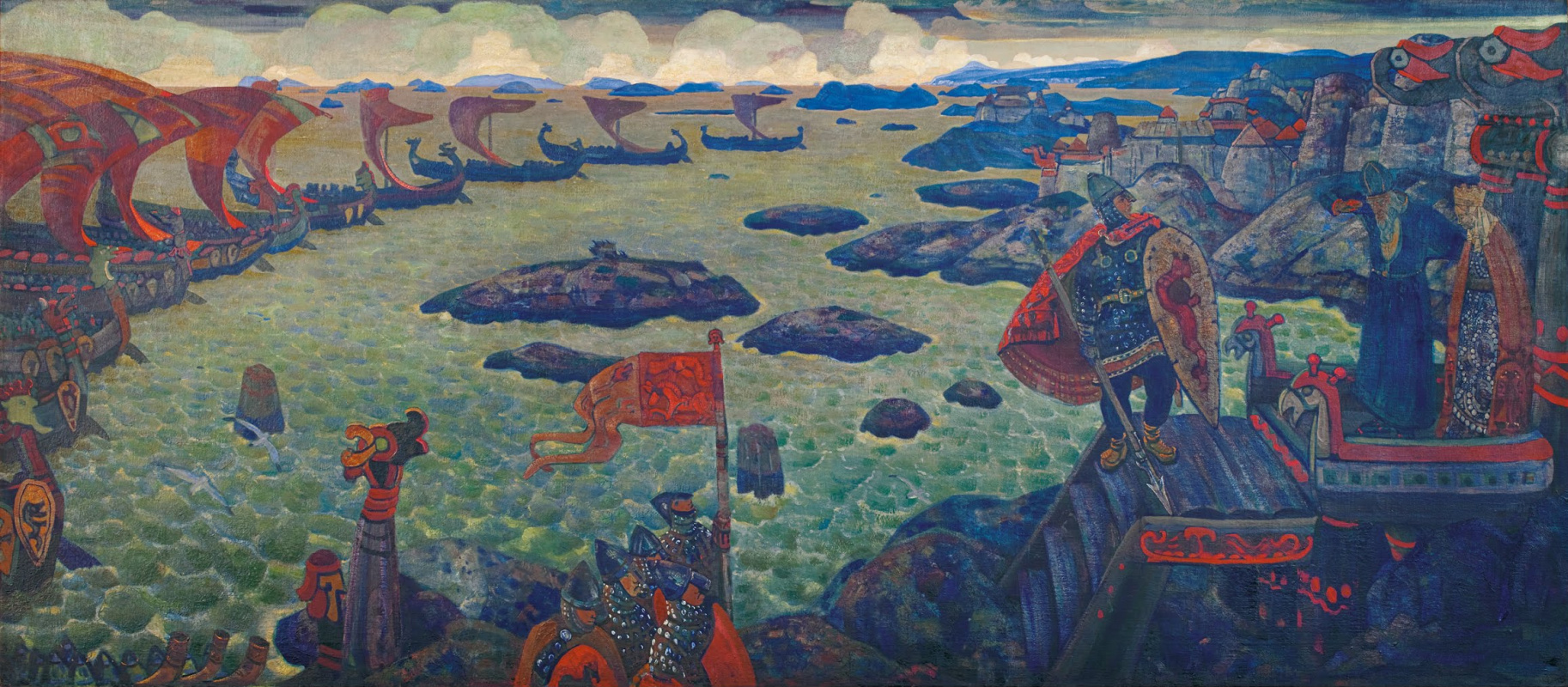 Николай Константинович Рерих - Варяжское море (Выступление в поход), 1910,  315×138 см: Описание произведения | Артхив