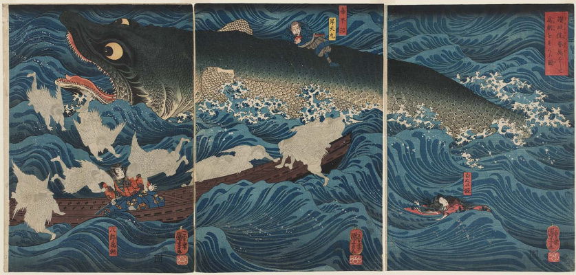 Утагава Куниёси. Бывший Император Сутоку из Сануки отправляет своих спасателей на спасение Таметомо