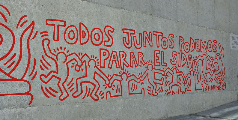 "Вместе мы можем остановить СПИД". Мурал музея современного искусства в Барселоне