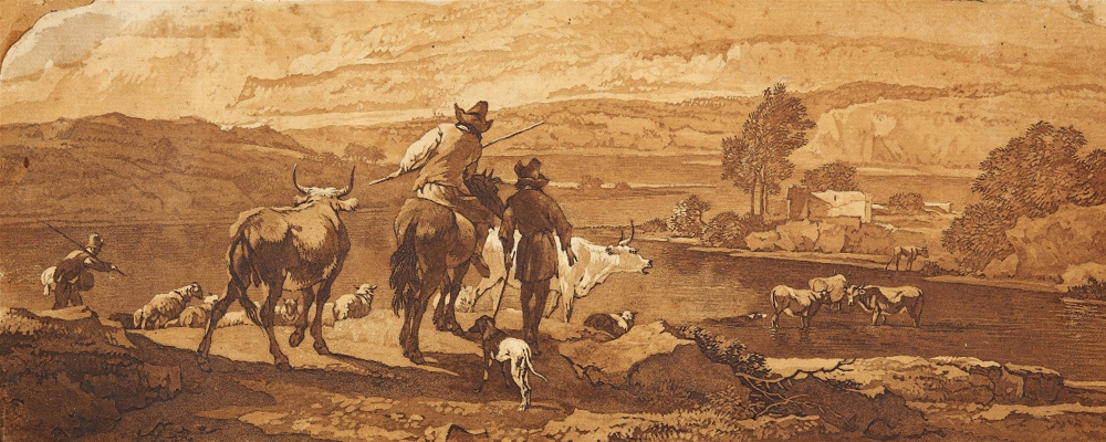 Вильгельм Александр Вольфганг фон Кобелль. Пейзаж с пастухами по мотивам картины Николаса Берхема