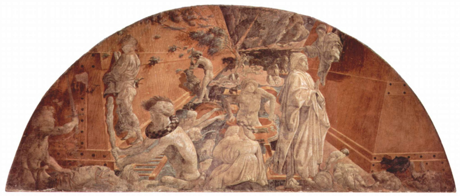 Паоло Уччелло. Цикл фресок на темы Ветхого завета в крытой галерее Санта Мария Новелла во Флоренции, сцены в люнете: Потоп и Ковчег