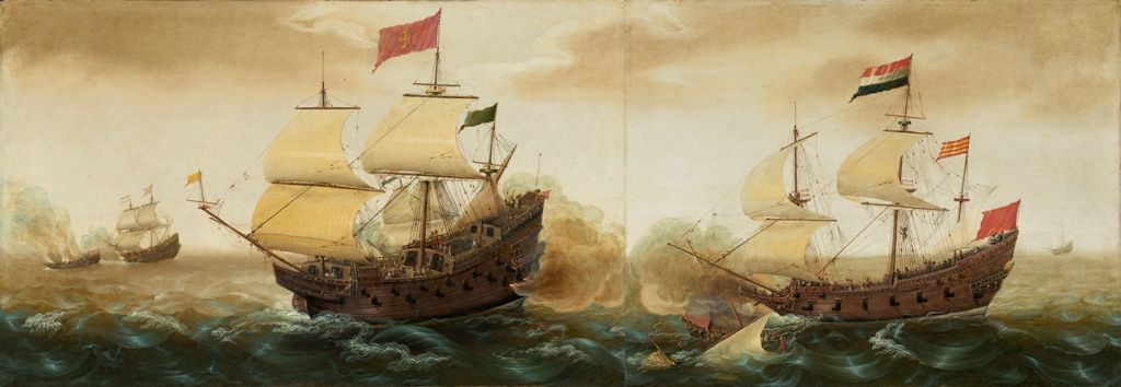 Корнелис Вербеек. Испанский галеон стреляет из пушек по голландскому кораблю