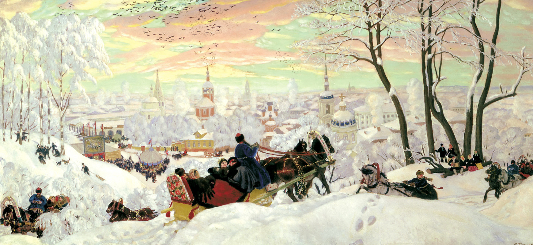 Борис Михайлович Кустодиев - Масленица, 1916, 123×61 см: Описание  произведения | Артхив