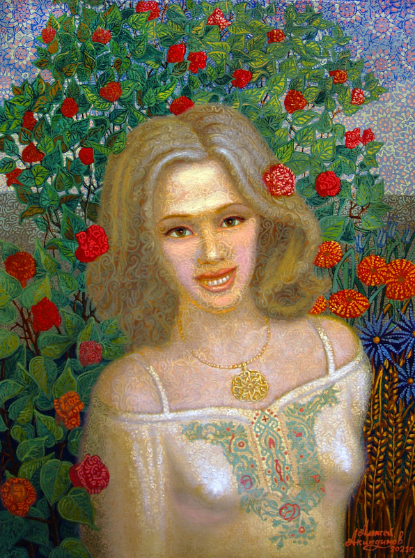 Картина Алексея Акиндинова - Фея роз, 70,3х52,4 см, холст, масло, 2021 г.с.