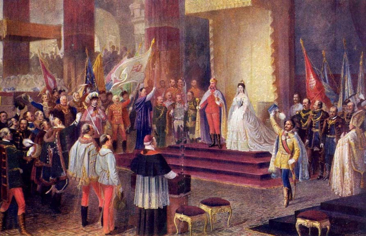 Коронация императора Франца Иосифа и императрицы Елизаветы Австрийской как короля и королевы Венгрии