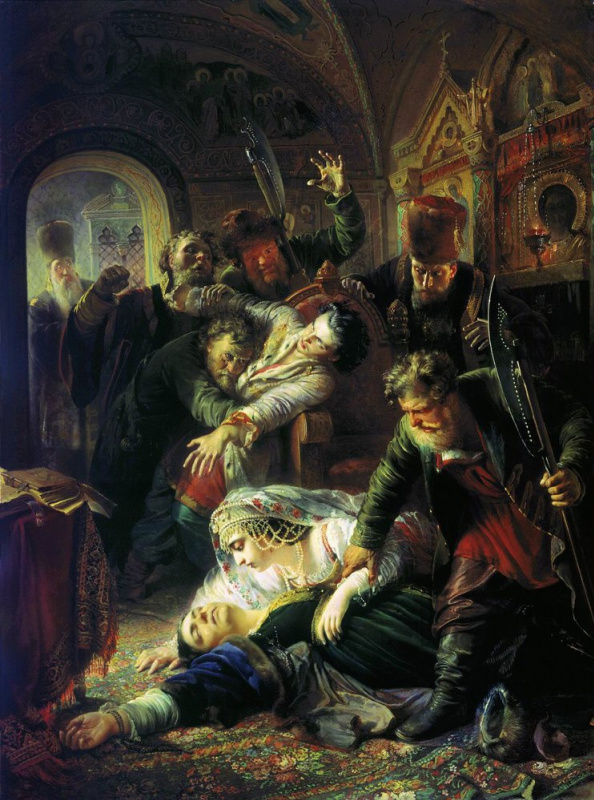 Константин Маковский, «Агенты Дмитрия Самозванца убивают сына Бориса Годунова», 1862 год