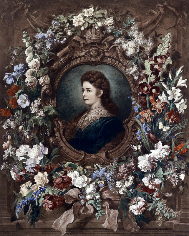 Франц Сераф Ганфштенгль (после Людвига Адама Кунца). Портрет императрицы в обрамлении букета цветов,