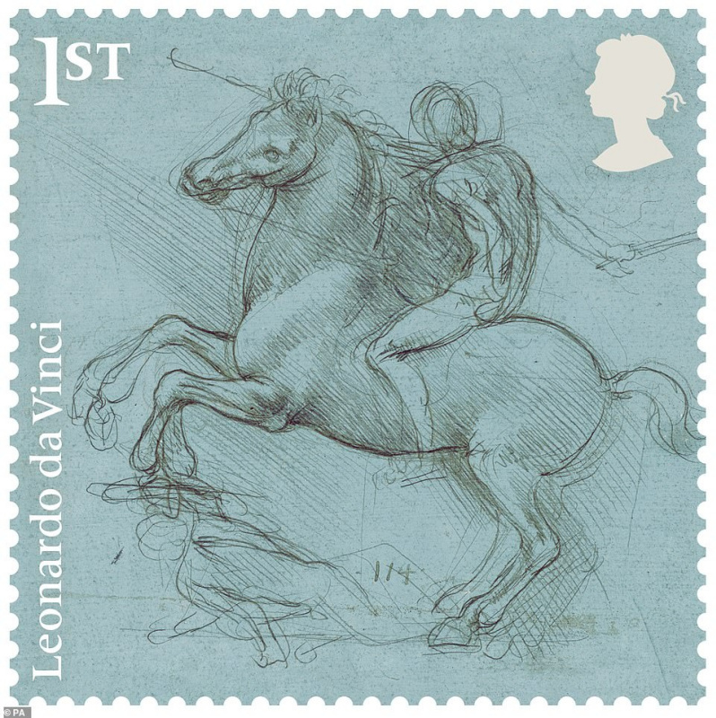 Британская почта выпустила марки к 500-летию со дня смерти Леонардо да Винчи Леонардо, Винчи, Калиоти, который, марок, также, Набросок, большой, самой, конной, статуи, заявил, Альберта, Виктории, Музея, которая, включает, модель, прототип, вылепил