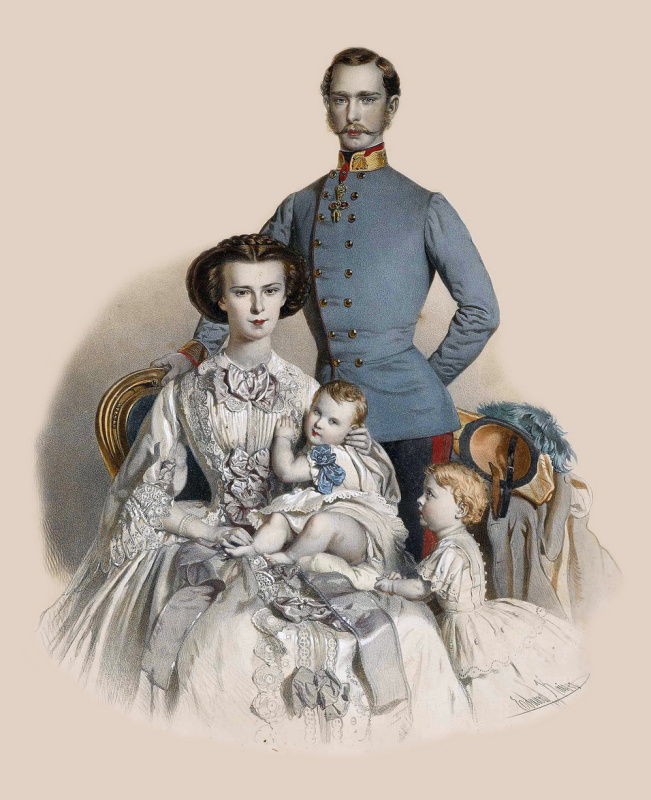 Франц Иосиф I и Елизавета Австрийская с детьми Гизелой и Рудольфом