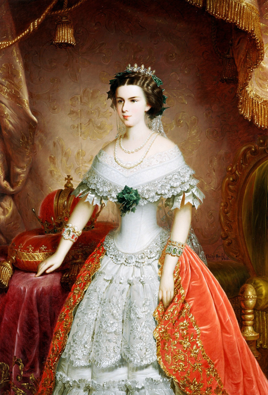 Франц Русс старший. Елизавета Баварская, супруга императора Австрии, одетая в белое платье с бриллиа