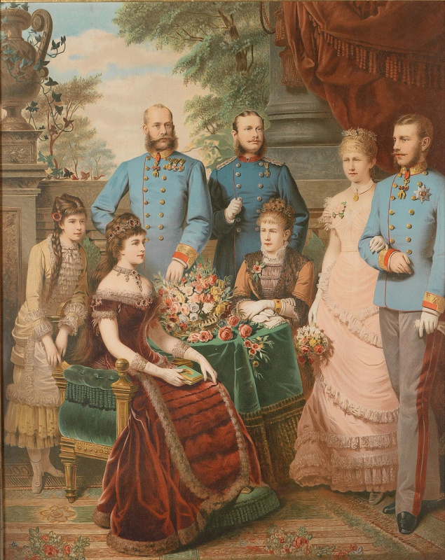 Император Франц Иосиф I, императрица Елизавета, кронпринц Рудольф со своей женой кронпринцессой Стеф